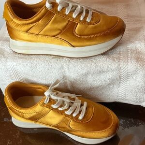 Zara Gold Satin Sneakers
